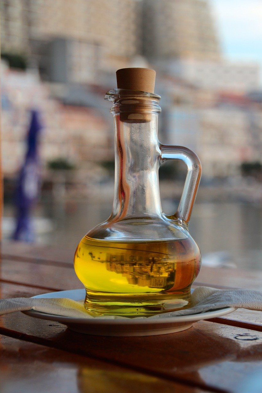olive oil, carafe, seasoning